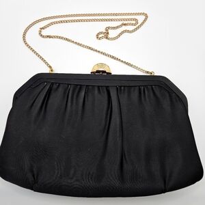 VINTAGE Mardone Black Convertible Clutch Bag Flip Mirror Inside 1940s